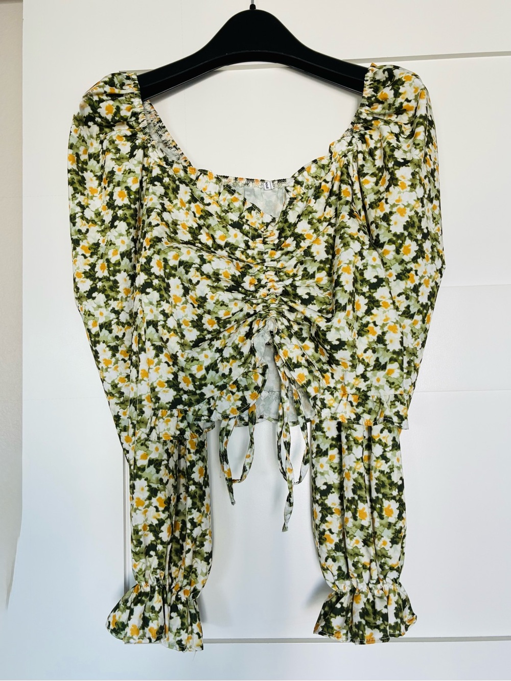XS Floral Ruched Crop Top Puff Sleeve Cottagecore